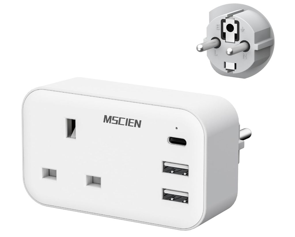 UK to European Plug Adapter with 3 USB