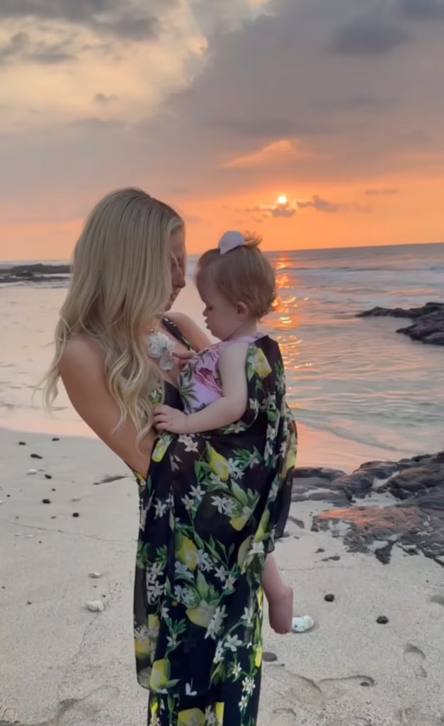 Still from a video shared by Paris Hilton on Instagram featuring her daughter London at the beach during a vacation in Hawai'i, April 2025